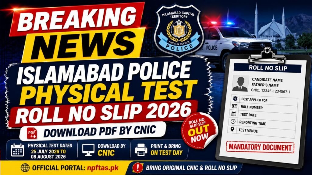 Islamabad Police Physical Test Date 2026 Roll No Slip