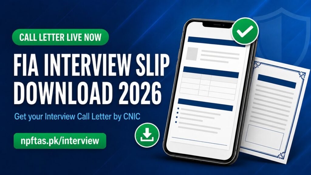 FIA interview slip download 2026 call letter by CNIC at npftas.pk