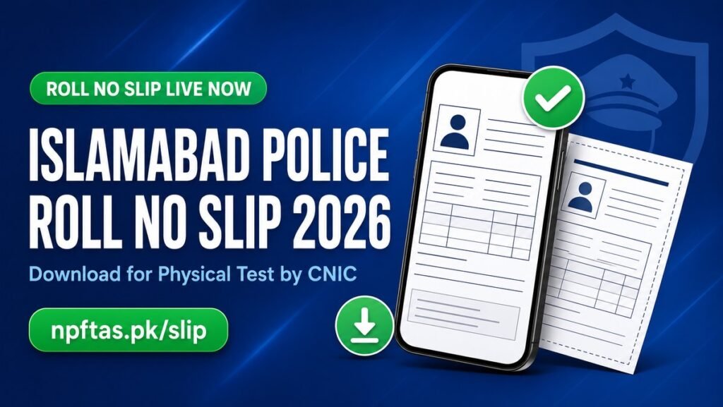 ICT physical test slip 2026 - Islamabad Police roll no slip download by CNIC at npftas.pk