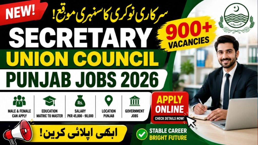 Secretary Union Council Punjab Jobs 2026: 900+ Vacancies | Apply Online