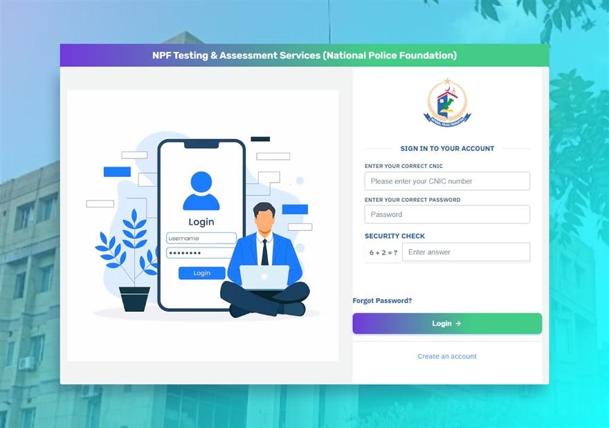 npftas login portal sign in page on npftas.pk with email, password and security check fields