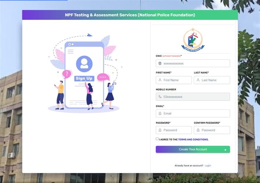 npftas sign up new registration form on npftas.pk with CNIC, name, mobile and email fields